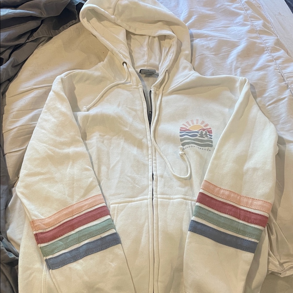 White Hoodie with Colorful Stripes